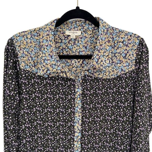 Umgee Mixed Floral Print Western Yoke Collared Snap Front Shirt Medium - Picture 5 of 11